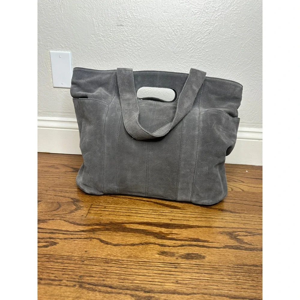NWOT Free People Suede Caravan Tote Bag Charcoal Grey Slouchy Purse